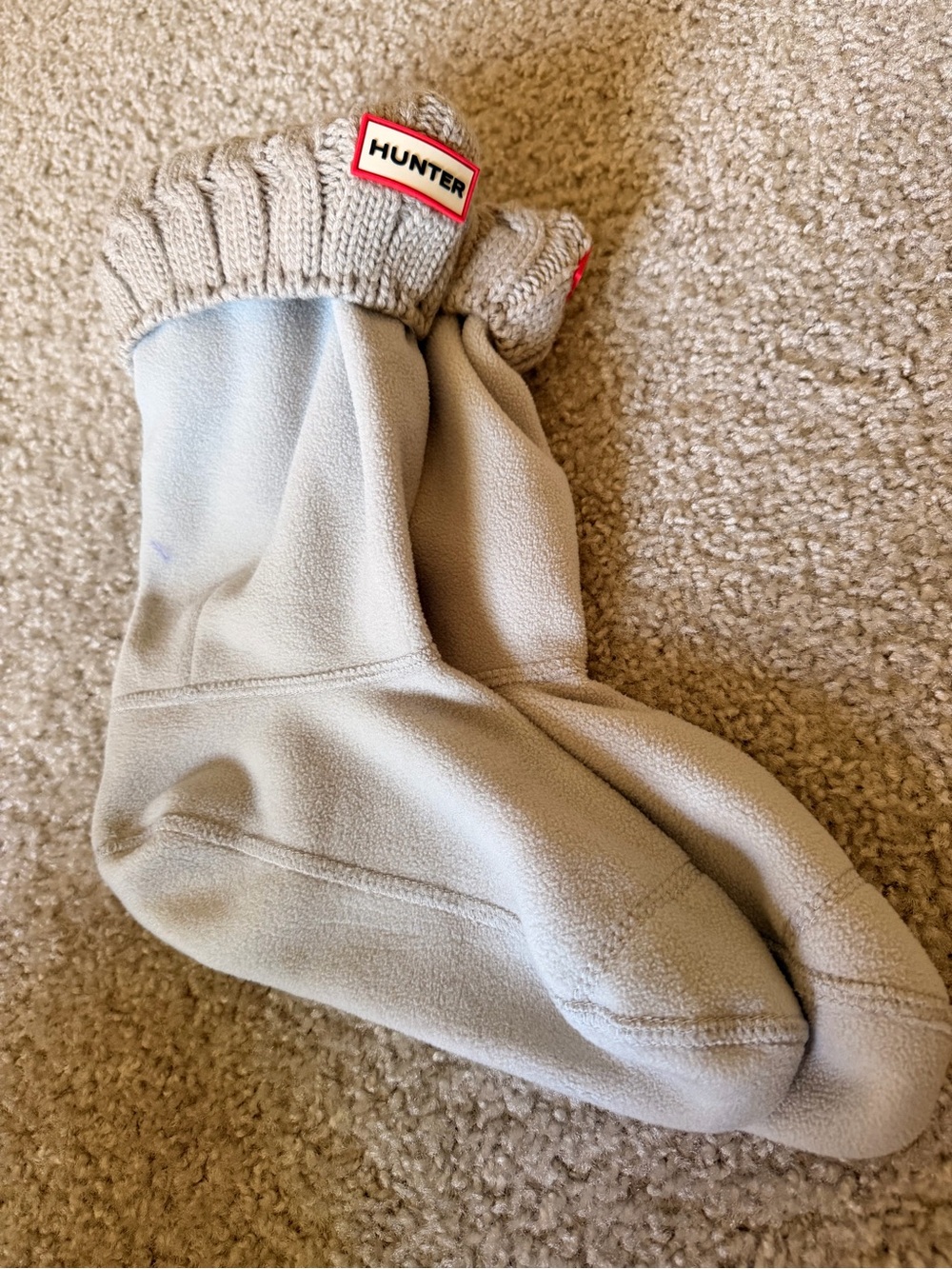 Hunter Cozy Fleece Boot Liners in Light Gray with Knit Cuff